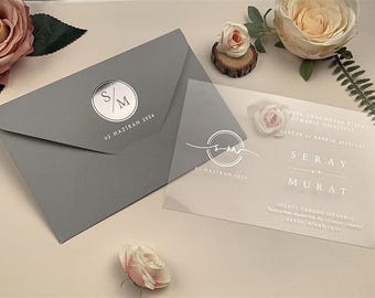 Clear Acrylic Wedding Invitation: White Ink Plexiglass, Custom Quinceañera