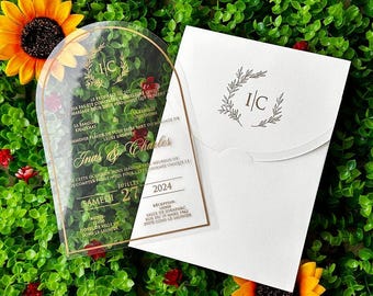 Arch Acrylic Wedding Invitation – Elegant Clear Invite with Gold Foil – Acryl Hochzeit Einladung