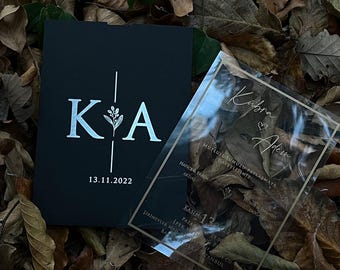 Modern Black Acrylic Wedding Invitation – Clear Minimalist Design