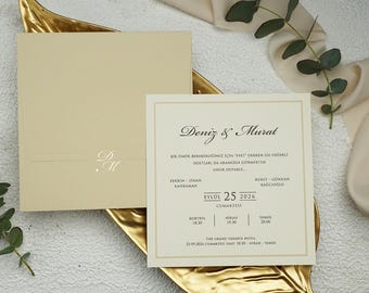 Ivory Square Wedding Invitation with Ivory Envelope – Minimalist Classic Card, Elegant Formal Design