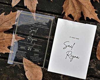 Gold Acrylic Wedding Invitation: Elegant Spanish Script Boda Invite