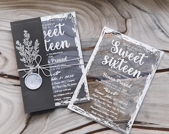 Sweet 16 Acrylic Invitation – Transparent Birthday Party Invite – Modern Celebration Card