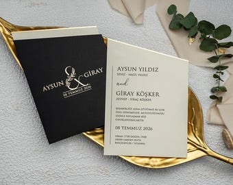 Elegant Wedding Invitation – Black & Gold Classic Card