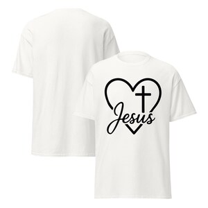 Jesus Heart T-Shirt – Christian Faith Tee with Cross – Love Jesus Shirt – Religious Graphic Tee – Christian Gift for Her or Him