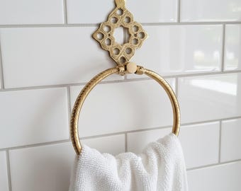 Ongelakte messing handdoekhouder, wandgemonteerde messing handdoekring, badkamerhanddoekring, handdoekhouder.