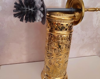 Escobilla de baño de latón macizo grabada a mano con soporte: decoración de baño marroquí