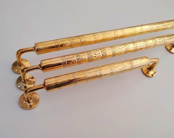 Unlacquered Brass Towel Bar Holder • Antique Bathroom Accessory • Wall Mounted Brass Towel Rack