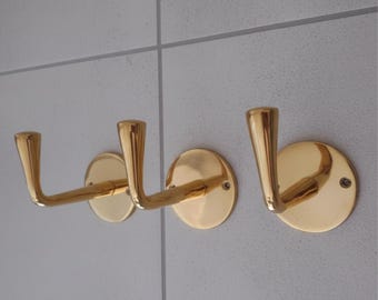 Rustic Unlacquered Brass Wall Hooks, Handmade Brass Towel Hooks, Coat Hooks, Antique Brass Hooks.