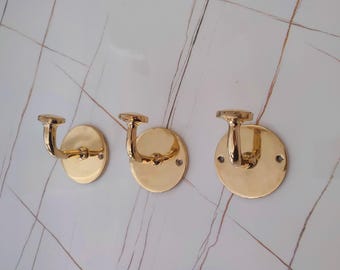 Handmade Unlacquered Solid Brass Wall Hooks — Minimalist Towel & Robe Hardware.