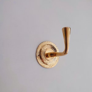 Moroccan Engraved Brass Wall Hook, Vintage‑Style Home Accent, Unlacquered Brass Wall Hook, Artisanal Hooks For Bathroom.