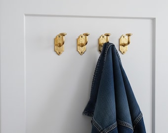 Crochet mural en laiton de style vintage, crochet en laiton massif fait main pour manteau, chapeau, serviettes.