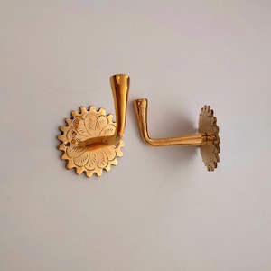 Handcrafted Moroccan Brass Hooks, Bathroom Towel Hook, Distinctive Solid Brass Wall Hooks.