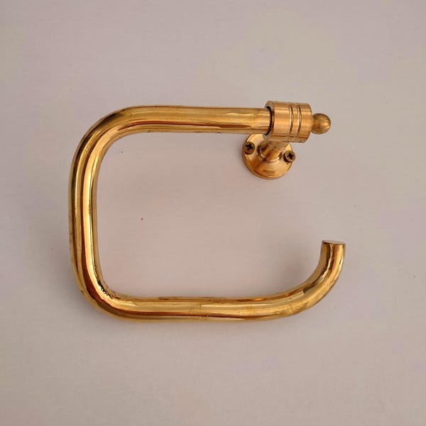Handcrafted Unlacquered Brass Toilet Paper Holder , Antique Brass Bathroom Accessory , Round Toilet Roll Holder.