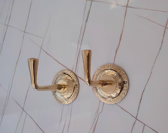 Set unlackierte Wandhaken aus Messing, gravierte marokkanische Wandhaken, Wandhaken aus Messing.