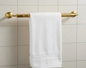 Barra de toalla de latón sin lacar hecha a mano, toallero de baño de latón macizo, herraje de baño vintage.