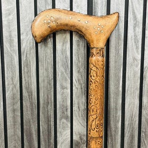 Folding Wooden Walking Stick: Rosewood, Brass Handle, Leather Cover - 37 Inch