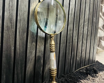 4 Inch Vintage magnifying glass with solid brass with Mother of Pearl