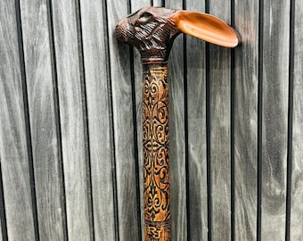 Handgefertigte Holz Gehstock mit verzierten Messing Griff, Ca. 37 Zoll
