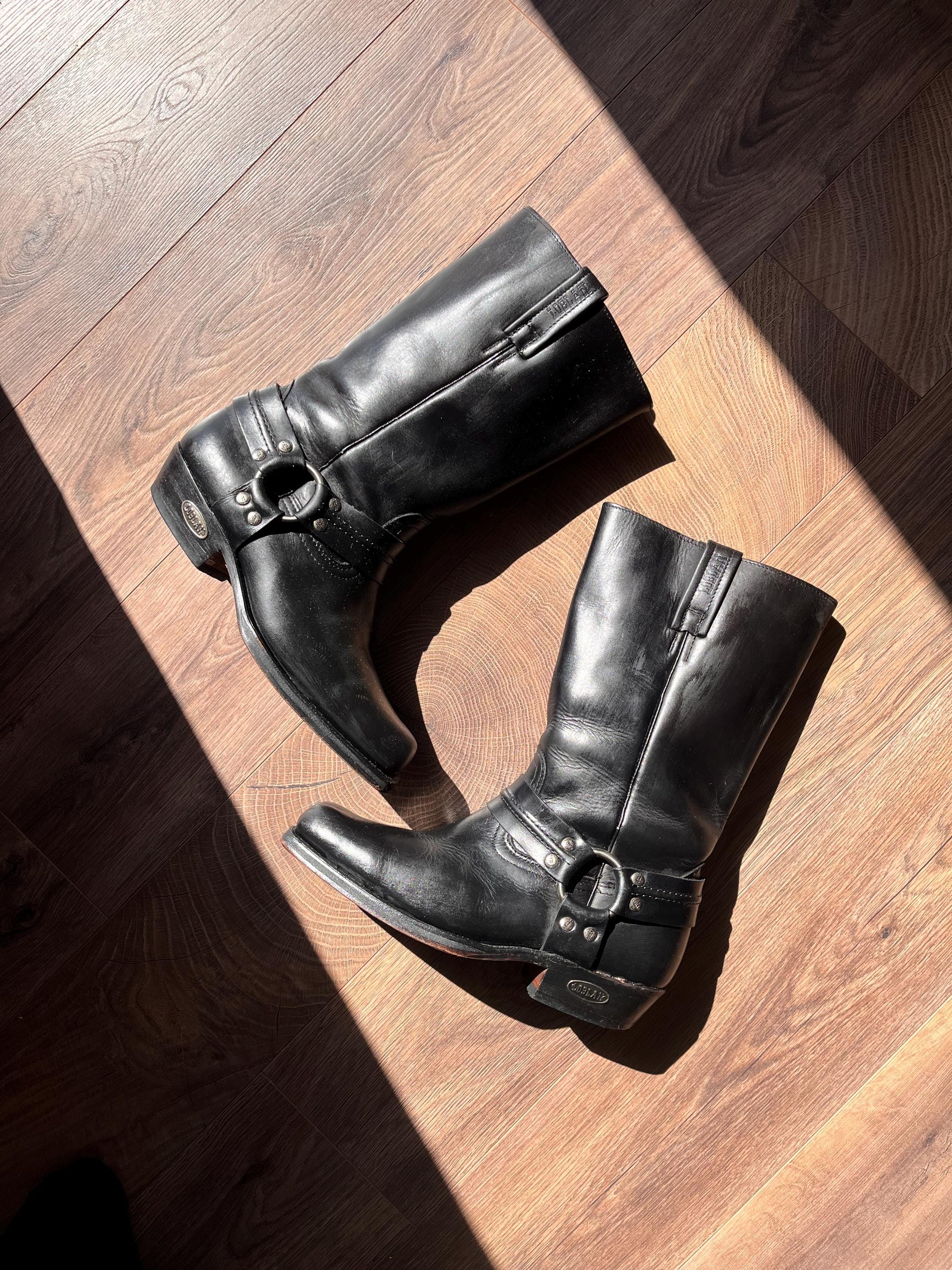 Frye harness 8R distressed boots. Black. Used. In... - Depop