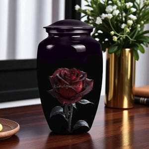 Red Rose Cremation Urn: Handcrafted Metal Funeral Memorial Keepsake