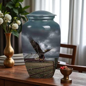 Bald Eagle Cremation Urn – Rustic Country Barn Memorial Urn with Majestic Eagle Landing – Adult Funeral Ashes Keepsake minions medium urns