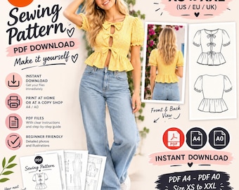 Patron Blouse Femme PDF | Sewing Pattern | A4 & A0 | XS à XXL | Téléchargement Instantané