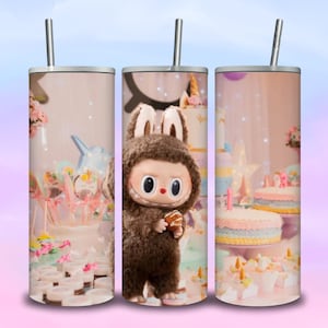 Labubu loves sweets.  20oz  Skinny Tumbler, 20oz Glass Packaging, Cartoon  20oz Tumbler Png,20oz Tapered Straight Packaging Instant Download