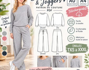 Sweatshirt & Joggers Sewing Pattern PDF | Sweatpants - Pullover Pattern | A0 A4 Printable | XS–3XL | Instant Download