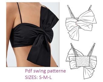 Patron PDF Top Femme – Bralette Noeud Géant – Crop Top Asymétrique à Bretelles – Couture Facile – Débutant à Intermédiaire