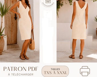 Vera Dress Sewing Pattern PDF | Fitted V Neck Midi Dress Pattern | A4 A0 Printable Sewing Pattern | Instant Download | TXS–XXXL