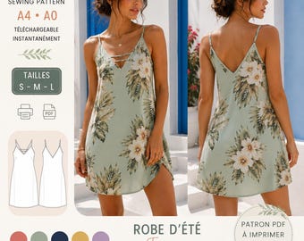 Summer Slip Dress Sewing Pattern PDF | Strappy Sundress Pattern | A4 & A0 Printable Sewing Pattern | Sizes S-M-L | Instant Download