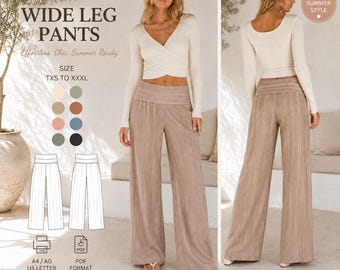 Patron Pantalon Maria pdf | Pantalon Large Taille Haute Femme | Patron Couture pdf Téléchargeable | Tailles TXS à XXXL | A4 A0 US Letter
