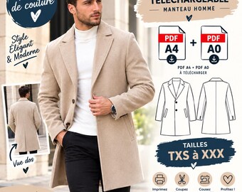 Men's Coat Pattern PDF | A4 + A0 | Sewing Pattern to Download | Sizes TXS to XXX | Elegant Coat