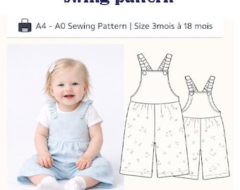 Baby  Sewing Pattern PDF | A4 & A0 | Size 3–18 Months | Overalls Pattern/Instant Download