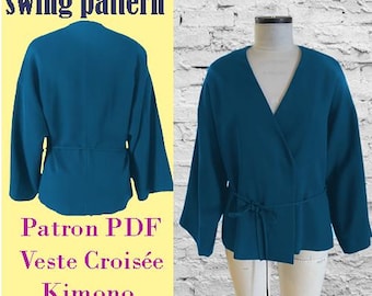Patron PDF Veste Croisée Femme – Kimono Élégant Ceinturé (A4/A0)/Veste Kimono Moderne – Taille XS à L/Patron de Couture Digital Femme