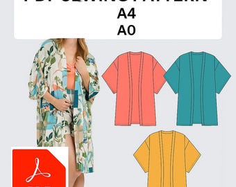 Patron de couture pour kimono/kimono caftan/téléchargement instantané s-m-l-xl-xxl PDF numérique/kimono de printemps, veste/kimono de plage
