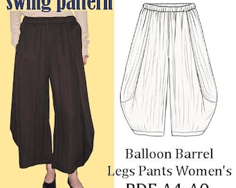 Harem Pants PDF Pattern – Sarouel Oversize – Sewing Pattern A4/A0/Balloon Barrel Legs Pants Women's Digital /wide leg pants pattern-
