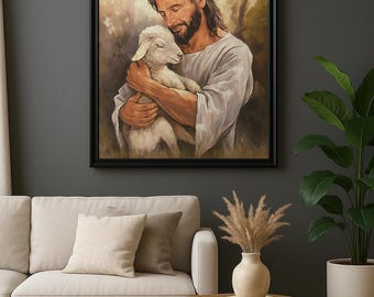 El Buen Pastor – Pintura al óleo original de Jesús sosteniendo un cordero