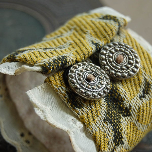 Brown Flower Trim Wrist Cuff with Lace and Buttons