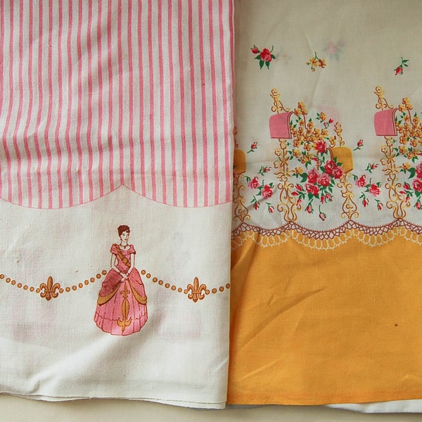 Two Vintage Pillowcases - Pink Victorian Lady and Mailboxes