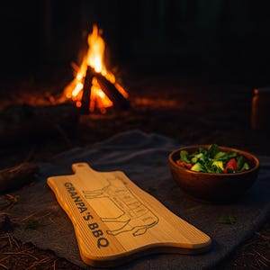 Grandpa&#39;s BBQ Cutting Board: Engraved Meat Chart, Solid Wood Grill Board