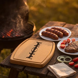 Personalized BBQ Cutting Board: Engraved Oak, Pine, or Beech Grill Platter