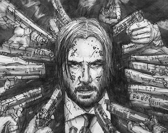 i know gun fu print of a pencil drawing of john wick - fortnite john wick drawing