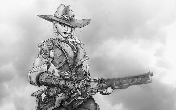 Giclée De Ashe De Dessin Au Crayon De Personnage Du Jeu Vidéo Overwatch