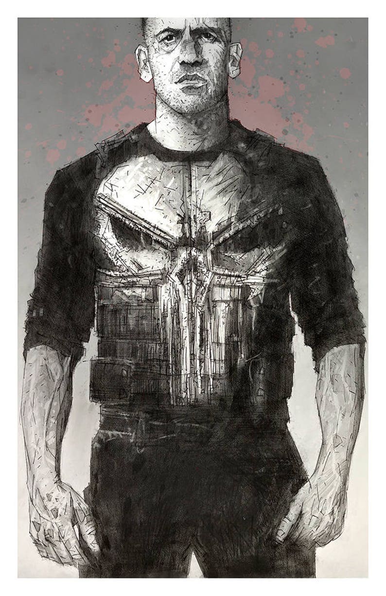 Punisher Giclee print of a pencil drawing of Jon Bernthal Etsy