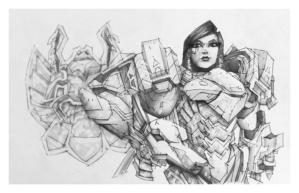 Pharah Giclee print of pencil drawing of Offense character ...