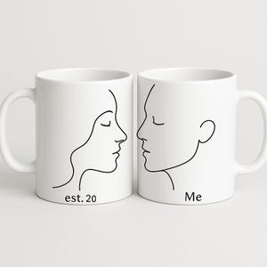 Mokkenset paar voor hem en haar - minimalistische lijntekeningen silhouet - pas getrouwd cadeau voor stel - romantische verjaardag koffiemokken - gepersonaliseerd