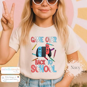 Funny Back To School Gamer Shirt For Kids , Game Over Design With Console Graphic, Perfect For First Day, Preschool, Or Kindergarten Outfits