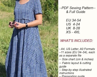 Cocoon Kleid Schnittmuster, Sommer Barrel Kleid mit Taschen, Bequeme Kleidung, PDF EU 34-54
