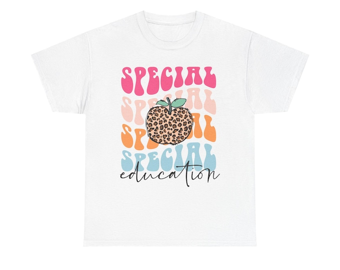 Leopard Apple Special Education T-Shirt | Retro Rainbow Stack